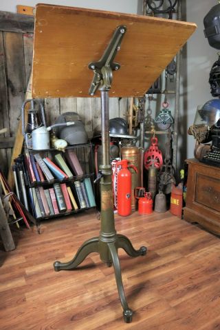 Antique Industrial Drafting Table with Wing Nuts & Cast Iron Base 4