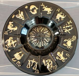 Vintage Black & Gold Ceramic Zodiac Ashtray