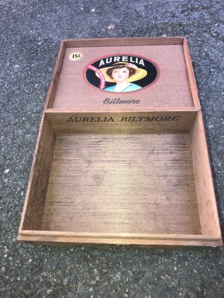 Antique 1935 15 Cents Biltmore Aurelia Brown Wood Wooden cigar box Vintage 2