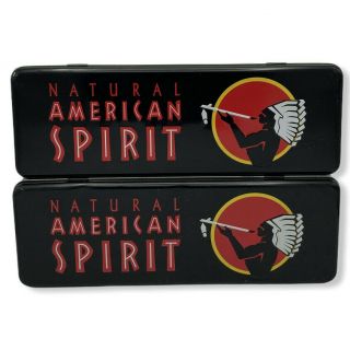 2 American Spirit Collectible Cigarette Tobacco Black Box Metal Carton Tin
