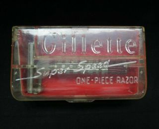 Vintage Gillette Red Tip Handle Speed Safety Razor B1 (1956) With Case