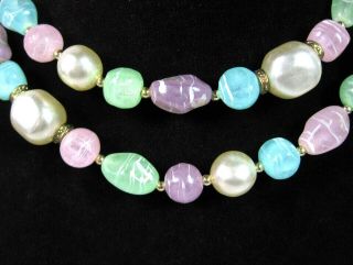 Pretty Pastels Beaded Necklace Vintage Wispy White Lines Green Blue Pink Rose