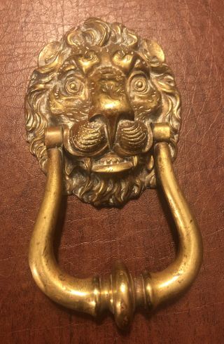 Large Vintage Solid Cast Brass Lion Head Door Knocker Old Antique - Style 2lbs6oz