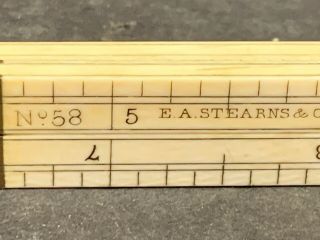 Antique Vintage E.  A.  Stearns & Co.  No.  58 Folding Rule,  Bone,  12 