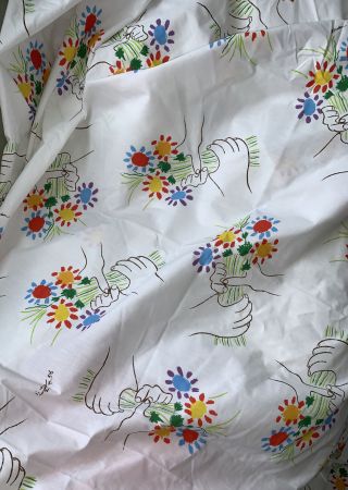 Vintage Retro Mod Picasso Bouquet Of Peace Queen Fitted Sheet Pacific 1970 
