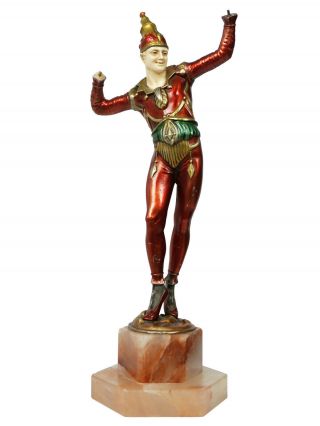 1930s Art Deco Spelter And Onyx Harlequin Jester Sculpture