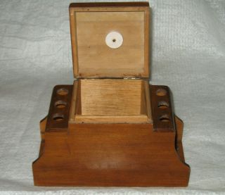 Vintage Wood Tobacco Humidor W/ Moistener Stone & 6 Pipe Stand Holder Display
