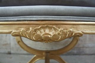Vintage French Empire Regency Style Gold Vanity Stool Scalloped Bench Seat 25 