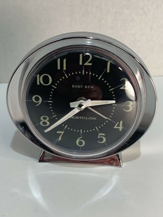Vintage Westclox Baby Ben Wind Up Alarm Clock Silver Chrome