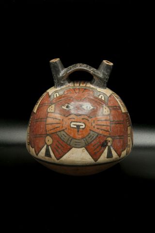 Pre - Columbian Pottery Nazca / Nasca Double Spout Bridge Handle Stirrup Pot