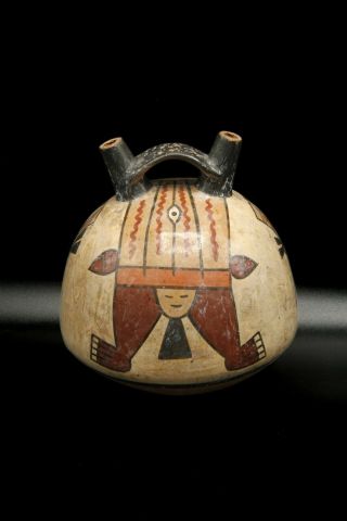 Pre - Columbian Pottery Nazca / Nasca Double Spout Bridge Handle Stirrup Pot 3