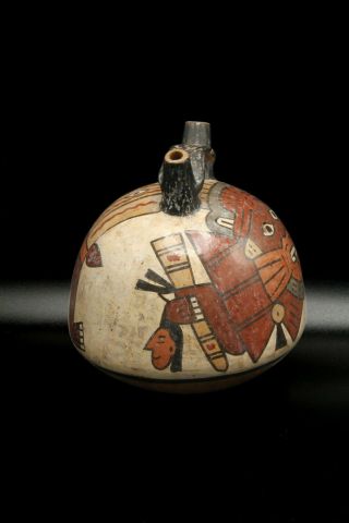 Pre - Columbian Pottery Nazca / Nasca Double Spout Bridge Handle Stirrup Pot 4