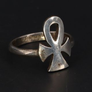 Vtg Sterling Silver Mexico Taxco Ankh Cross Solid Religious Ring Size 10 - 3.  5g