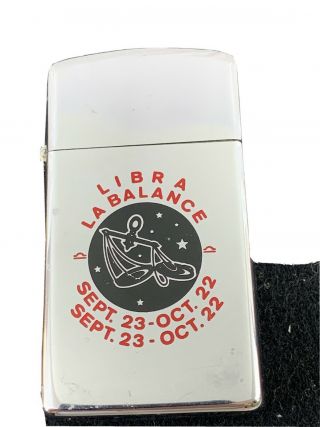 1975 Slim Niagara Falls Canada Zippo Lighter - Zodiac Sign Libra La Balance