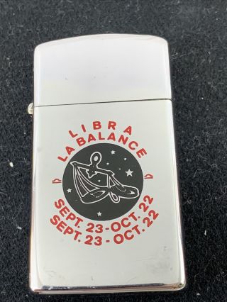 1975 Slim Niagara Falls Canada Zippo Lighter - Zodiac Sign LIBRA La Balance 2