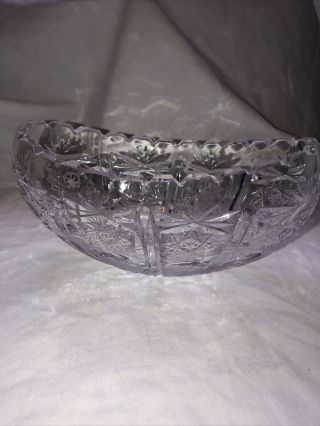 Vintage Large Cut Crystal Candy Dish Boat Heavy Bowl Vase Whirling Star