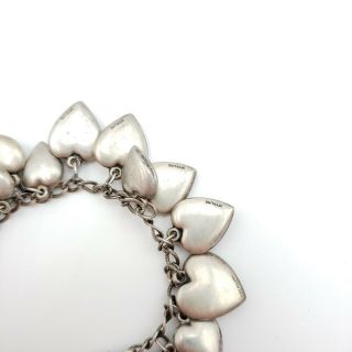 Antique Victorian Sterling Silver Sweetheart Puffy Heart Enamel Charm Bracelet 5