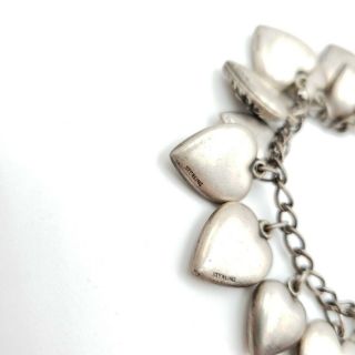 Antique Victorian Sterling Silver Sweetheart Puffy Heart Enamel Charm Bracelet 6