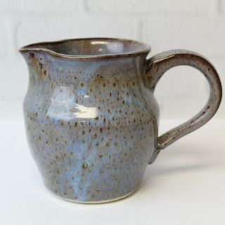Vintage Nc Studio Art Pottery Pitcher Blue Speckle Brown Glaze Signed 5 "