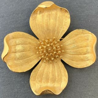 Vintage Dogwood Flower Brooch Designer Trifari With Crown Costume Jewelry Pin