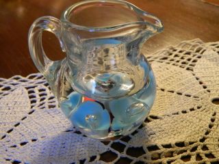 Vintage St Clair Paperweight Pitcher Creamer Blue Controlled Bubbles 3.  5 "
