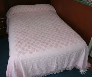 Vintage Light Pink With Star Design Cotton Chenille Bedspread Double 82x102