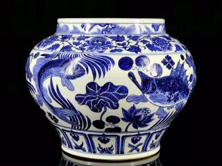 Chinese Antique Ming Dynasty Blue&white Porcelain Mandarin Duck Pot