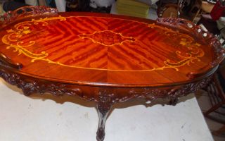 Mahogany Carved Marquetry Inlaid Coffee Table (rp - Ct244)