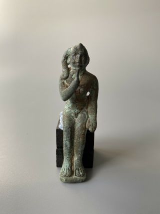 Ancient Egyptian Bronze Figurine Of Harperates (son Of Osiris) 600 B.  C.
