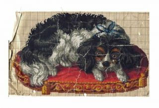 Antique Berlin Woolwork Hand Painted Chart Pattern King Charles Spaniel