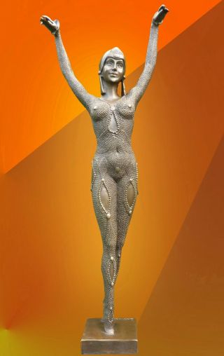 Art Deco Bronze Dourga Statue Signed Chiparus Figure Hot Cast Female Sculpture