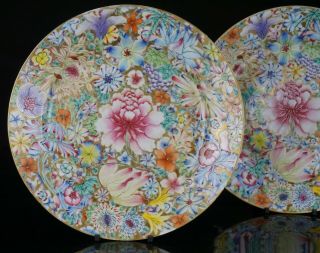 PAIR Antique Chinese Famille Rose Millefleur Flowers Plate GUANGXU c1875 - 1908 /A 2