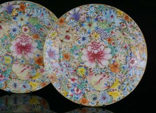 PAIR Antique Chinese Famille Rose Millefleur Flowers Plate GUANGXU c1875 - 1908 /A 6