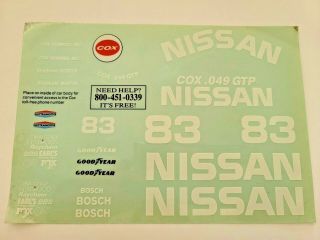 Vintage Decal Kit Only For Cox.  049 Gtp Nissan Rc Car
