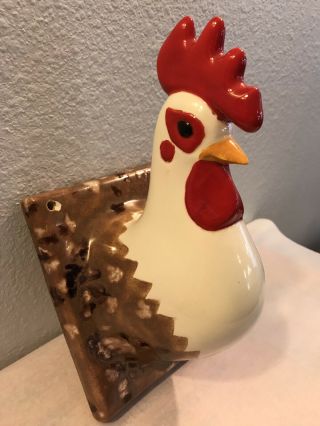 Vintage Ceramic Rooster Chicken Head Towel Apron Wall Hanger Holder Kitchen
