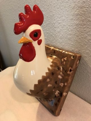 VINTAGE Ceramic Rooster Chicken Head Towel Apron Wall Hanger Holder Kitchen 3
