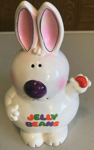 Vintage 1980 Enesco Bunny Rabbit Jelly Beans Ceramic Cookie Jar Candy Dish Rare
