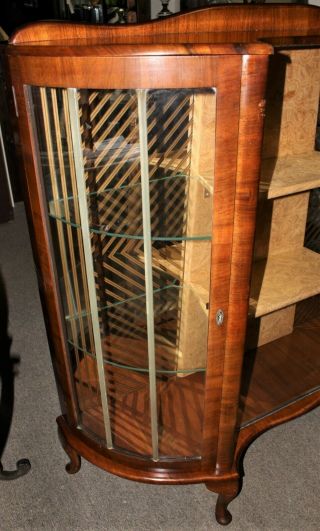 1930 ' s BARGET Walnut Bow Glass Front Curio China Display Cabinet with Key 3