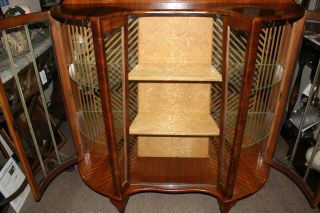 1930 ' s BARGET Walnut Bow Glass Front Curio China Display Cabinet with Key 4