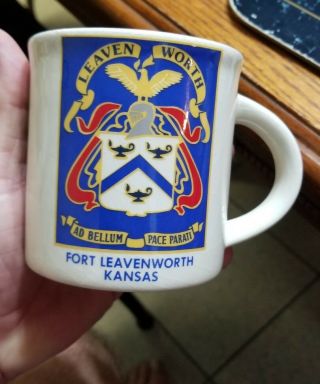 Vintage 1960s Fort Leavenworth Kansas Military Coffee Mug Emblem Logo Crest