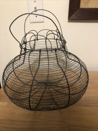 Primitive Antique Vintage French Farm Wire Egg Basket Coil Handle Rustic