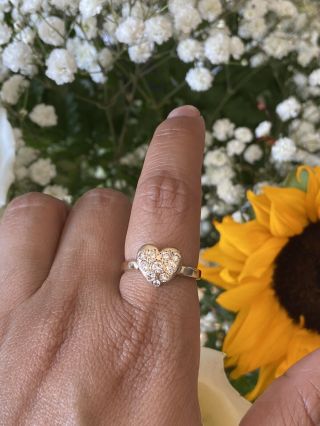14k Yellow Gold Diamond Heart Cluster Ring Vintage Engagement Wedding