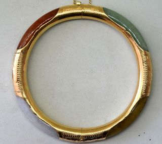 Vintage Chinese 14k Solid Gold And Natural Jade Bangle/bracelet