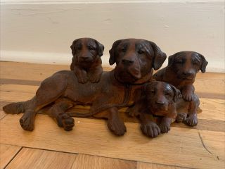 Antique Black Forest Carved Walnut St Bernard Dogs Walter Mader Style