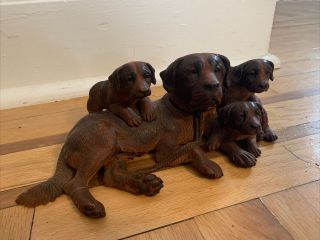 Antique Black Forest Carved Walnut St Bernard Dogs Walter Mader Style 2