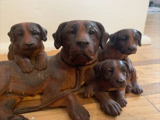 Antique Black Forest Carved Walnut St Bernard Dogs Walter Mader Style 3