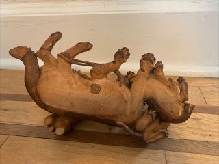 Antique Black Forest Carved Walnut St Bernard Dogs Walter Mader Style 6