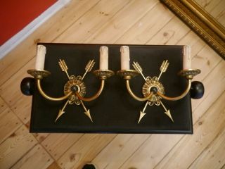 Stylish Empire Wall Lamps Pair Brass Sconces Arms Old 2 Lights