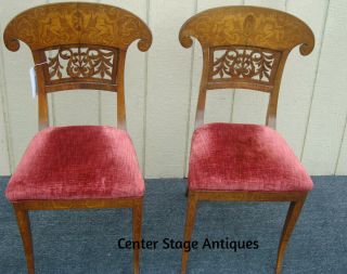 61483 Paid Custom Hand Made Inlaid Side Chairs W/ Cherub Figures Rare Find