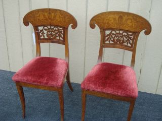 61483 Paid CUSTOM HAND MADE Inlaid Side Chairs w/ Cherub Figures RARE FIND 2